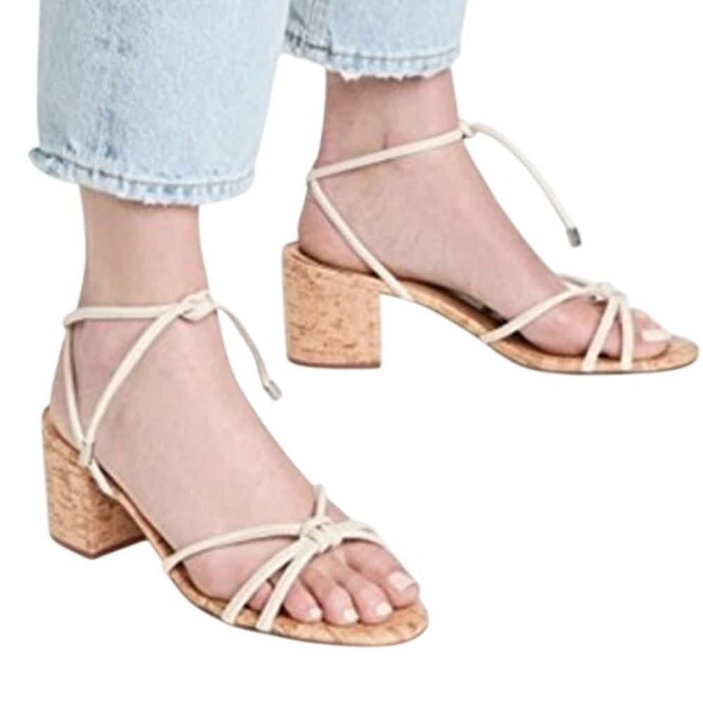 Schutz Cork Mid-Heeled Sandals Suzy Eggshell Women's Size 6.5B New in Box